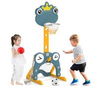 GYMAX Kids Basketball Hoop and Stand, 4 in 1 Height Adjustable Basketball Stand with Football Goal, Golf Set&Ring Toss, Sports Activity Center for 3 Years Old+ (Frog-shaped, 52 x 55 x 115-147 cm)