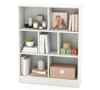 GYMAX Kids Bookcase, 3-Tier Children Bookshelf with 2 Anti-Tipping Kits, Wooden Toddler Storage Shelf for Living Room Child’s Room Playroom (White, 7 Cubes:80 x 24 x 104cm)