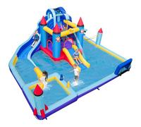 GYMAX Kids Bouncy Castle, 10 in 1 Inflatable Water Park with 2 Slides, Jumping Area, Water Cannon, 2 Climbing Walls, Basketball Hoop, Ring-toss, Soccer & Volleyball Gate, Bounce House for Children