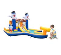 GYMAX Kids Bouncy Castle, 7 in 1 Inflatable Water Park with Slide, Splash Pool, Ball Pit, Water Cannon, Basketball Hoop, Boxing Game & Ring Toss, Children Bounce House for 3-10 Years Old