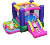 GYMAX Kids Bouncy Castle, Inflatable Jumping House with Slide, Ball Pit Area and Basketball Hoop, Children Bounce Playhouse for Outdoor Indoor (Unicorn without Blower)