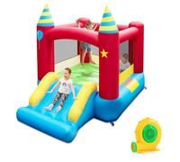 GYMAX Kids Bouncy Castle, Inflatable Jumping House with Slide & Carry Bag, Indoor Outdoor Children Bounce Playhouse for 3-10 Years Old Boys Girls (with 480W Blower)