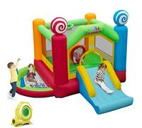 GYMAX Kids Bouncy Castle with 680W Blower, 5 in 1 Inflatable Jumping House with Slide, Ball Pit Area, Basketball Hoop & 50 Ocean Balls, Indoor Outdoor Children Bounce Playhouse for Boys Girls