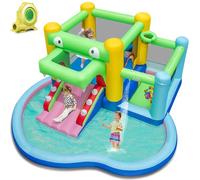 GYMAX Kids Bouncy Castle with 680W Blower, 5-in-1 Inflatable Water Park with Slide, Splash Pool, Ocean Balls, Ball Pit & Basketball Hoop, Children Jumping House for Outdoor Indoor, 400x390x190cm