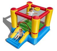 GYMAX Kids Bouncy Castle with Slide and Basketball Hoop, Inflatable Jumping House for Outdoor Indoor (Big Head Column without Blower)