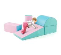 GYMAX Kids Climb and Crawl Play Equipment, 5-Piece Baby Soft Foam Blocks, Toddlers Lightweight Activity Play Set for Climbing Crawling (Pink+Green)