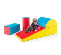 GYMAX Kids Climb and Crawl Play Equipment, 5-Piece Baby Soft Foam Blocks, Toddlers Lightweight Activity Play Set for Climbing Crawling (Blue+Red)