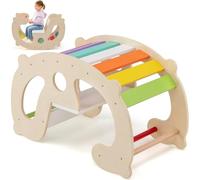 GYMAX Kids Climbing Frame, Toddler Rocking Horse with Backrest & Seat, Indoor Wooden Arch Climber for 1+ Years Old Boys Girls