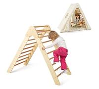 GYMAX Kids Climbing Set, 2 in 1 Wooden Play Tent with 7cm Thick Cotton Mat & Windows, Outdoor Indoor Toddler Climber for 1 Year Old+ Boys Girls