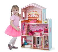 GYMAX Kids Dollhouse, 3 Storey Wooden Dolls House with Simulated Rooms and Accessories, Large Doll House for Girls Boys Aged 3 Years Old+ (70x30x108cm 9 Furniture)