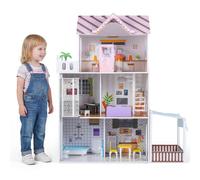 GYMAX Kids Dollhouse, 3-Storey Wooden Dolls House with Simulated Rooms and Accessories, Large Doll House for 3 Years Old+(Pink,15Pcs:102x34x120cm)