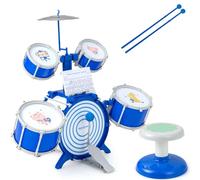 GYMAX Kids Drum Set, 5 Piece Children Drum Kit with Stool, Music Stand, Sticks and Foot Pedal, Beginner Rock Drum Set for 3 Years Old + Boys Girls