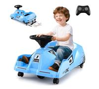 GYMAX Kids Electric Go Kart, 12V Battery Powered Car with Remote Control, Music, Horn, Detachable Mop, Wireless Connection & 3 Speeds, Children Ride on Racing Go Kart for 2-5 Years Old (Blue)