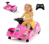 GYMAX Kids Electric Go Kart, 12V Battery Powered Car with Remote Control, Music, Horn, Detachable Mop, Wireless Connection & 3 Speeds, Children Ride on Racing Go Kart for 2-5 Years Old (Pink)