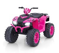 GYMAX Kids Electric Quad Bike, 24V Battery Powered Toy Car with Wireless Connection, USB, Music, Radio, Lights, Soft Start, Forward and Backward, Children Ride on ATV for 3-8 Years Old (Pink)