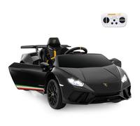 GYMAX Kids Electric Ride on Car, 12V Licensed Lamborghini Battery Powered Toy Vehicle with Remote Control, MP3, USB Port, Music, LED Light & Horn, Children Electric Car for 3+ Years Old (Black)
