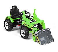 GYMAX Kids Electric Ride on Excavator, 12V Battery Powered Toy Car with Horn, 2 Speeds, Forward/Backward, Safety Belt, Adjustable Arm & Bucket, Children Construction Vehicle for Boys Girls (Green)