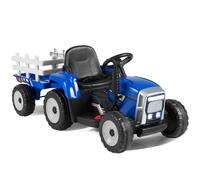 GYMAX Kids Electric Tractor with Detachable Trailer, LED Lights, Music, Horn, USB & Bluetooth, 12V Battery Powered Ride on Car for 3 Years Old + Boys Girls (Blue)
