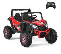 GYMAX Kids Electric UTV, 12V Children Ride on Car with Remote Control, Forward/Reverse, MP3/USB/TF, Storage Box, Lights, Music, 2-Seater Battery Powered Toy Car for 3+ Years Old (Red)