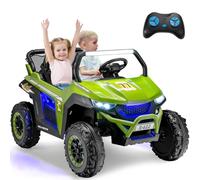 GYMAX Kids Electric UTV, 2-Seater 12V Battery Powered Toy Car with Remote Control, Lights, Bluetooth, MP3, USB, FM, High/Low Speed & Suspension Spring, Children Ride on Car for 3-8 Years Old (Green)