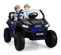 GYMAX Kids Electric UTV, 2-Seater 12V Battery Powered Toy Car with Remote Control, Lights, Bluetooth, MP3, USB, FM, High/Low Speed & Suspension Spring, Children Ride on Car for 3-8 Years Old (Black)