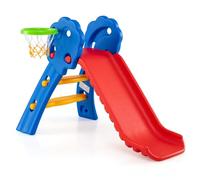 GYMAX Kids Folding Slide, Freestanding Plastic Toy with Climb Steps, Toddler First Slide for Indoor Outdoor (With Basketball Hoop:103 x 68 x 73cm)