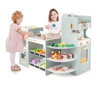 GYMAX Kids Grocery Store, Wooden Pretend Play Shop with Coffee Maker, Vending Machine, Cash Register, Oven, Display Shelves & Accessories, Children Supermarket Playset for 3+ Year Old (Green)