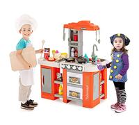 GYMAX Kids Kitchen Playset, Toy Kitchen Set with Oven, Stove, Storage Space | Cooking Accessories, Sounds, Lights, Running Water, Spray & Steam Effects, Pretend Play Kitchen for 3 Years Old +(Orange)