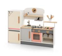 GYMAX Kids Kitchen Playset, Wooden Children Play Kitchen with BBQ Grill, Refrigerator, Range Hood, Oven, Faucet, Sink, Sound & 16 Accessories, Large Pretend Toy Kitchen for Toddlers