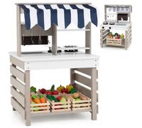 GYMAX Kids Mud Kitchen, Outdoor Double-Sided Toy Kitchen with Stoves, Removable Sink, Faucet, Storage Shelves & Cookware Accessories, Wooden Play Kitchen for 3+ Years Old Boys Girls (Grey)