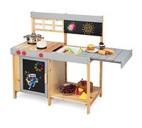 GYMAX Kids Mud Kitchen, Wooden Toy Kitchen with Removable Cover, Chalkboard, Stoves, Sink and Storage Space, Outdoor Children Kitchen Playset for Boys Girls