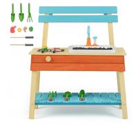GYMAX Kids Mud Kitchen, Wooden Toy Kitchen with Removable Sink, Grill Rack, Circulation Faucet and Gardening Accessories, Outdoor Cooking Role Playset for 3-8 Years Old