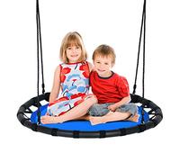 GYMAX Kids Nest Swing, 40”/100cm Round Tree Swings with Height Adjustable Hanging Ropes, Indoor Outdoor Children Saucer Swing for Backyard Garden, 150kg Capacity (Blue)