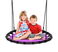 GYMAX Kids Nest Swing, 40”/100cm Round Tree Swings with Height Adjustable Hanging Ropes, Indoor Outdoor Children Saucer Swing for Backyard Garden, 150kg Capacity (Purple)