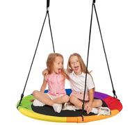 GYMAX Kids Nest Swing, 40 Inch/100cm Saucer Tree Swings with Height Adjustable Hanging Ropes, Indoor Outdoor Children Round Swing for Playground Garden (Colorful)