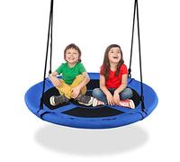 GYMAX Kids Nest Swing, 40 Inch/100cm Saucer Tree Swings with Height Adjustable Hanging Ropes, Indoor Outdoor Children Round Swing for Playground Garden (Blue)