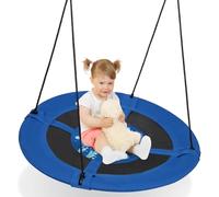 GYMAX Kids Nest Swing, 41 Inch/104cm Saucer Tree Swing with Height Adjustable Hanging Ropes, Indoor Outdoor Round Children Swing for Playground Garden Backyard (Navy Blue Whale)