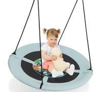 GYMAX Kids Nest Swing, 41 Inch/104cm Saucer Tree Swing with Height Adjustable Hanging Ropes, Indoor Outdoor Round Children Swing for Playground Garden Backyard (Light Green Forest)