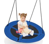 GYMAX Kids Nest Swing, 41 Inch/104cm Saucer Tree Swing with Height Adjustable Hanging Ropes, Indoor Outdoor Round Children Swing for Playground Garden Backyard (Navy Blue Rocket)