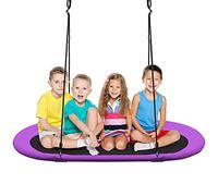 GYMAX Kids Nest Swing, Children Oval Swing with Height Adjustable Hanging Ropes, Indoor Outdoor Tree Swing for Playground Garden Backyard, Holds Up to 150kg (Purple, 150x80x100-160cm)