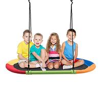 GYMAX Kids Nest Swing, Children Oval Swing with Height Adjustable Hanging Ropes, Indoor Outdoor Tree Swing for Playground Garden Backyard, Holds Up to 150kg (Colorful, 150x80x100-160cm)