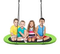 GYMAX Kids Nest Swing, Children Oval Swing with Height Adjustable Hanging Ropes, Indoor Outdoor Tree Swing for Playground Garden Backyard, Holds Up to 150kg (Green, 150x80x100-160cm)