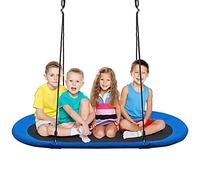 GYMAX Kids Nest Swing, Children Oval Swings with Height Adjustable Hanging Ropes, Indoor Outdoor Tree Swing for Playground Garden Backyard, Holds Up to 150kg (Blue, 150x80x100-160cm)