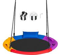 GYMAX Kids Nest Swing Seat,100cm Giant Round Tree Hanging Seat with Handle, Pillow and Adjustable Ropes, Children Saucer Swing for Backyard Garden Playground