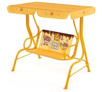 GYMAX Kids Patio Swing Chair, 2 Seats Garden Swing Bench with Adjustable Canopy and Safety Belts, Porch Swinging Lounger Seater for Outdoor Indoor (Orange, 113 x 77 x 111 cm)
