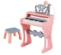 GYMAX Kids Piano Keyboard, 25 Keys Children Piano with Music Stand and Microphone, Educational Electronic Keyboard for 3+ Years Old (High Stand with Stool)