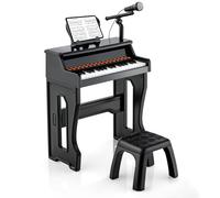 GYMAX Kids Piano Set, Children 37 Keys Keyboard with Stool, Adjustable Microphone, Detachable Music Stand, MP3 Interface, Record & Play, Electronic Piano Toy Set for Girls Boys (Black)