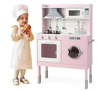 GYMAX Kids Play Kitchen, Children Toy Kitchen with Stoves, Microwave, Range Hood, Wash Machine, Oven, Cookware Utensils & Sounds, Wooden Cooking Role Playset for Girls Boys (70 x 29 x 101 cm)