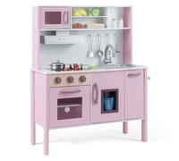 GYMAX Kids Play Kitchen, Children Toy Kitchen with Stoves, Microwave, Range Hood, Wash Machine, Oven, Cookware Utensils & Sounds, Wooden Cooking Role Playset for Girls Boys (Light Pink)