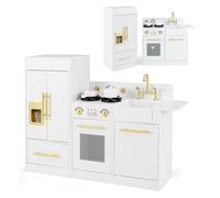 GYMAX Kids Play Kitchen, Wooden Toy Kitchen with Refrigerator, Dishwasher, Ice maker, Sink, Stove & Cookware Accessories, Cooking Role Playset for 3 Years Old+